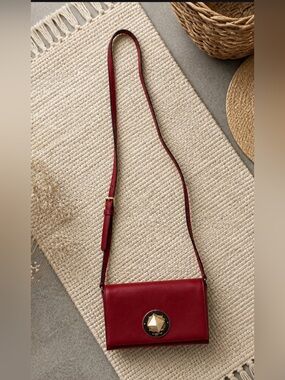Red Crossbody Wallet with Gold Accent